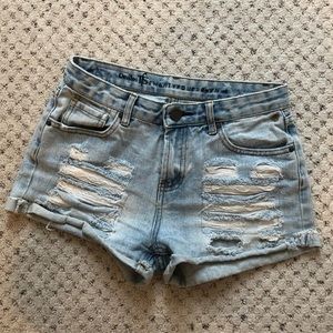 High waisted distressed jean shorts
